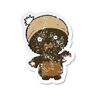 bir çizgi film sevimli ayıcık şapkalı Retro sıkıntılı etiket