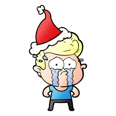 ağlayan bir adam Noel Baba şapkası giyiyor, degrade çizgi film