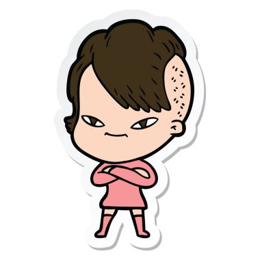 etiket hipster saç kesimi ile sevimli çizgi kızın