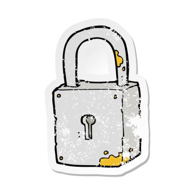 Retro sıkıntılı etiket karikatür paslı kilit