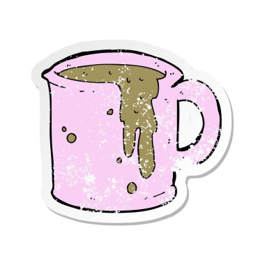 bir karikatür kahve kupa Retro sıkıntılı etiket