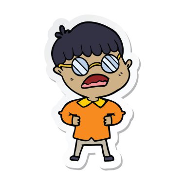 gözlük takan bir çizgi film çocuk etiket