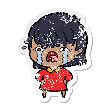 ağlayan bir çizgi film kızın sıkıntılı etiket