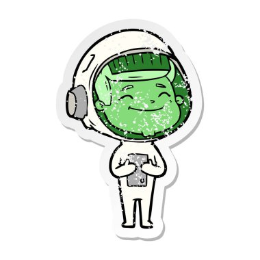 mutlu karikatür astronotun sıkıntılı etiket