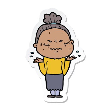 etiket bir karikatür rahatsız yaşlı kadının