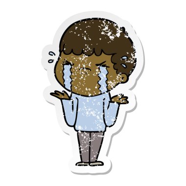 ağlayan bir çizgi film adamın sıkıntılı etiket