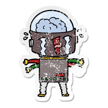 robot ağlıyor bir karikatür sıkıntılı etiket