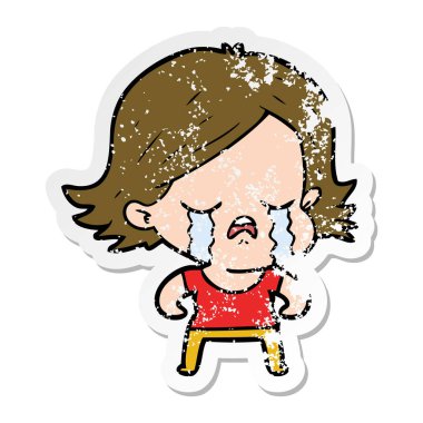 ağlayan bir çizgi film kızın sıkıntılı etiket