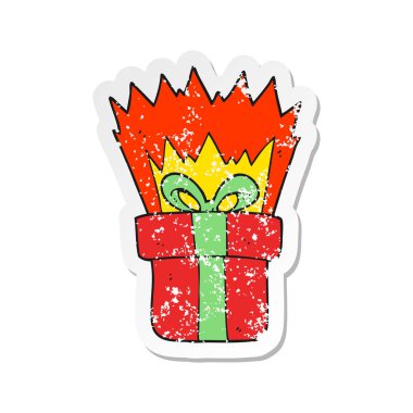 Retro sıkıntılı etiket bir karikatür Noel hediyesi