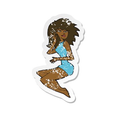 bir çizgi film seksi kadının Retro sıkıntılı etiket