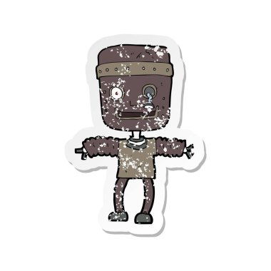 bir çizgi film robot Retro sıkıntılı etiket