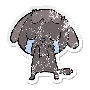 ağlayan bir sevimli çizgi köpek sıkıntılı etiket