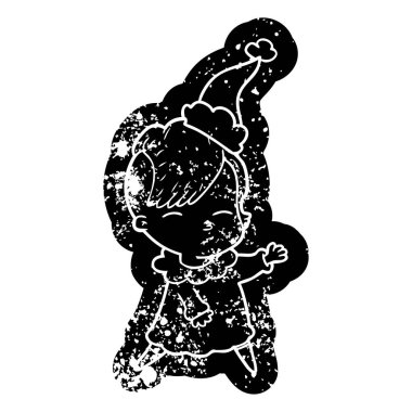 Noel Baba şapkası giyen bir kısma kız çizgi film sıkıntılı simgesi