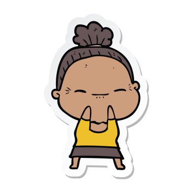 çizgi film huzurlu yaşlı kadın etiketi