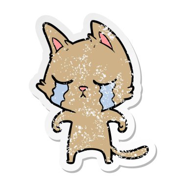ağlayan bir karikatür kedi sıkıntılı etiket