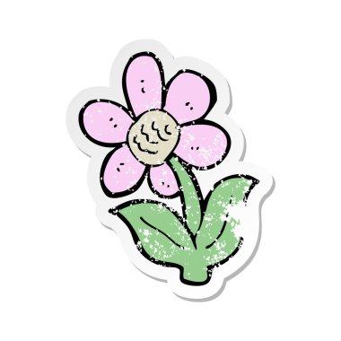 Retro sıkıntılı etiket bir karikatür çiçek