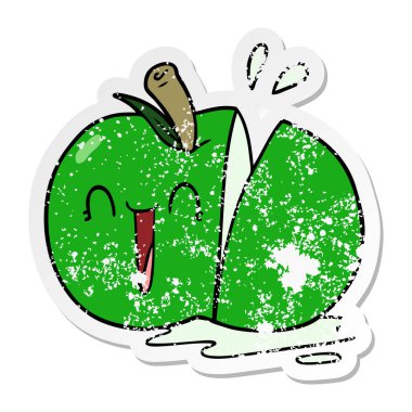 mutlu karikatür dilimlenmiş elma sıkıntılı etiket