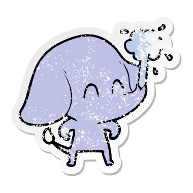 sıkıntılı etiket su spouting bir sevimli çizgi fil