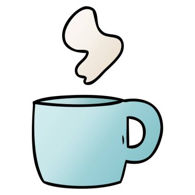 elle çizilmiş degrade çizgi film doodle dumanı tüten bir sıcak içeceği