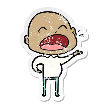 kel adam bağıran bir karikatür sıkıntılı etiket