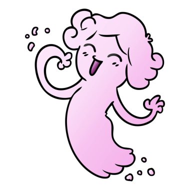 Degrade çizgi film mutlu pembe hayaleti doodle