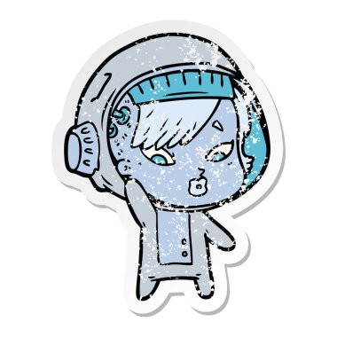 bir çizgi film astronot kadının sıkıntılı etiket