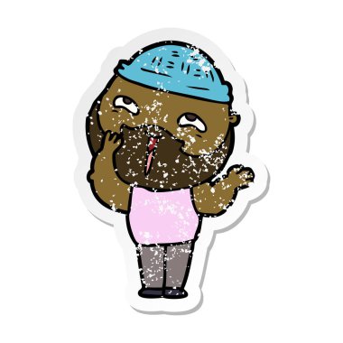 karikatür mutlu bir sakallı adamın sıkıntılı etiket