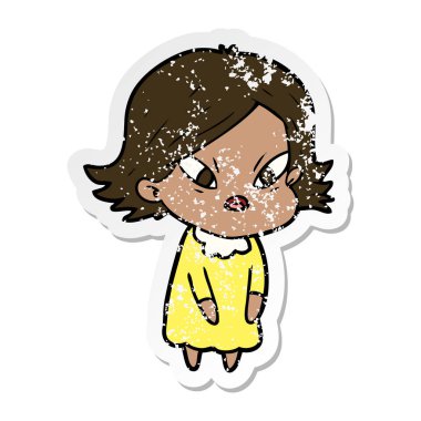 kadın bir karikatür sıkıntılı etiket vurguladı