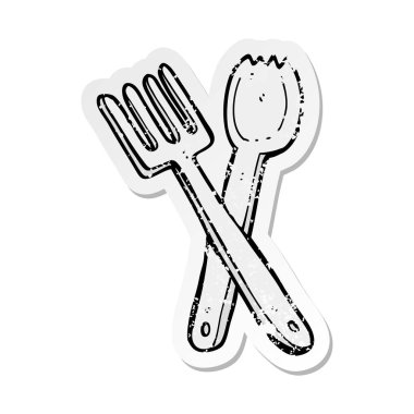 bir çizgi film çatal Retro sıkıntılı etiket