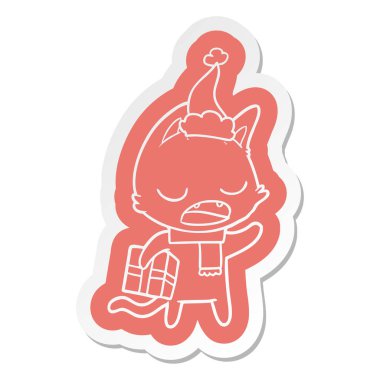 konuşan kedi ilginç çizgi film etiketi giyen Noel Baba şapkası