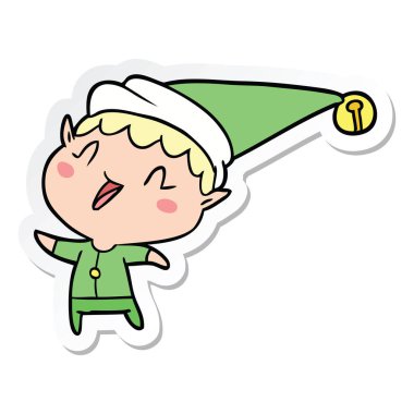 etiket bir karikatür mutlu Noel Elf