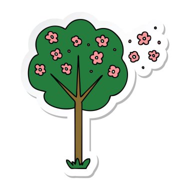 ilginç bir el etiket karikatür ağaç çizilmiş