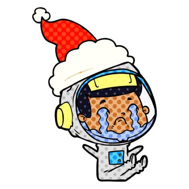 sant giyen ağlayan bir astronot çizgi roman tarzı gösteren resim