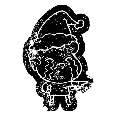 ilginç çizgi film simgesi giyen Noel Baba şapkası ağlayan bir insanın sıkıntılı