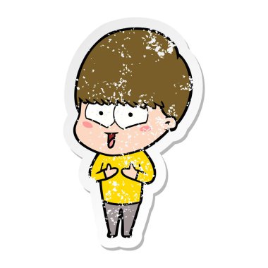 sıkıntılı etiket bir karikatür mutlu çocuk