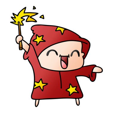 mutlu küçük Sihirbazı'nın serbest el çekilmiş degrade çizgi film