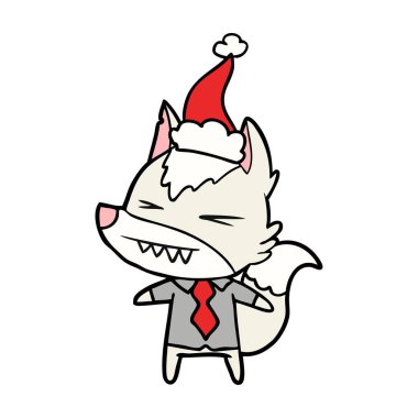 kızgın kurt patron çizgi çizme giyen Noel Baba şapkası