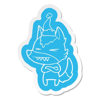 kızgın kurt çizgi film etiketi giyen Noel Baba şapkası