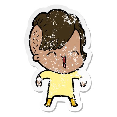 bir karikatür mutlu hippi kız sıkıntılı etiket