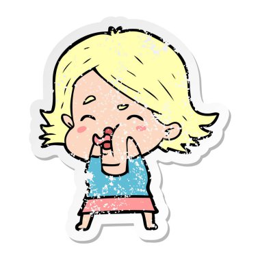 yüz çekerek bir çizgi film kızın sıkıntılı etiket