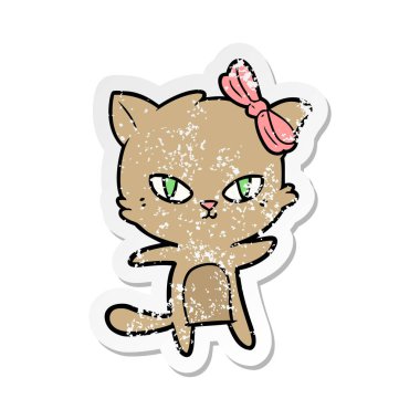 sevimli çizgi kedi sıkıntılı etiket