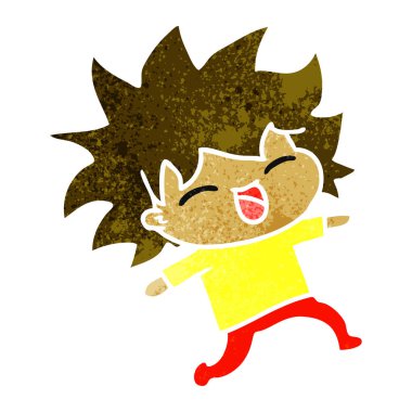 şirin kawaii kız serbest el çekilmiş retro çizgi film