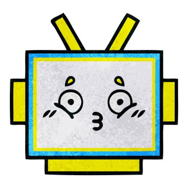 Retro grunge doku karikatür bir robot baş