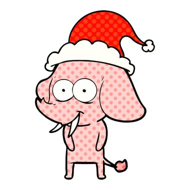 santa giyen bir fil mutlu çizgi roman tarzı gösteren resim 