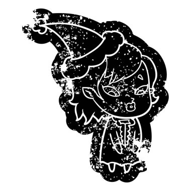 sevimli ilginç çizgi simgesini Noel Baba şapkası giyen bir vampir kızın sıkıntılı