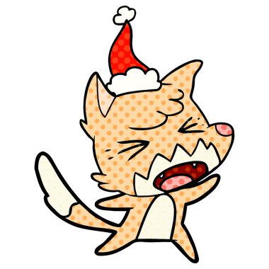 çizgi roman tarzı illüstrasyon Noel Baba şapkası giyen bir Fox öfkeli el çekilmiş