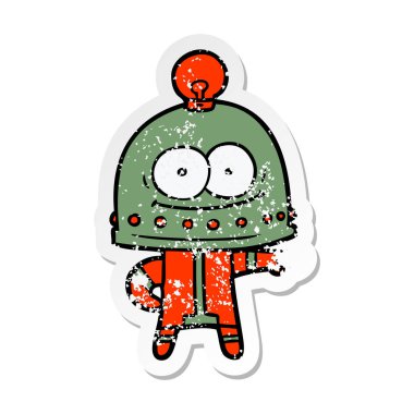 bir mutlu karton robot ampul ile sıkıntılı etiket