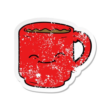 bir karikatür kahve kupa sıkıntılı etiket