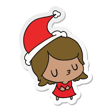 Noel etiket karikatür kawaii kız el çekilmiş