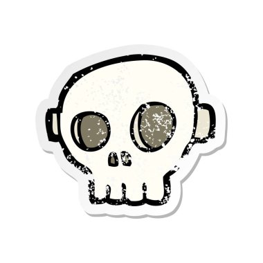 Retro sıkıntılı etiket bir çizgi film ürkütücü kafatası maskesi